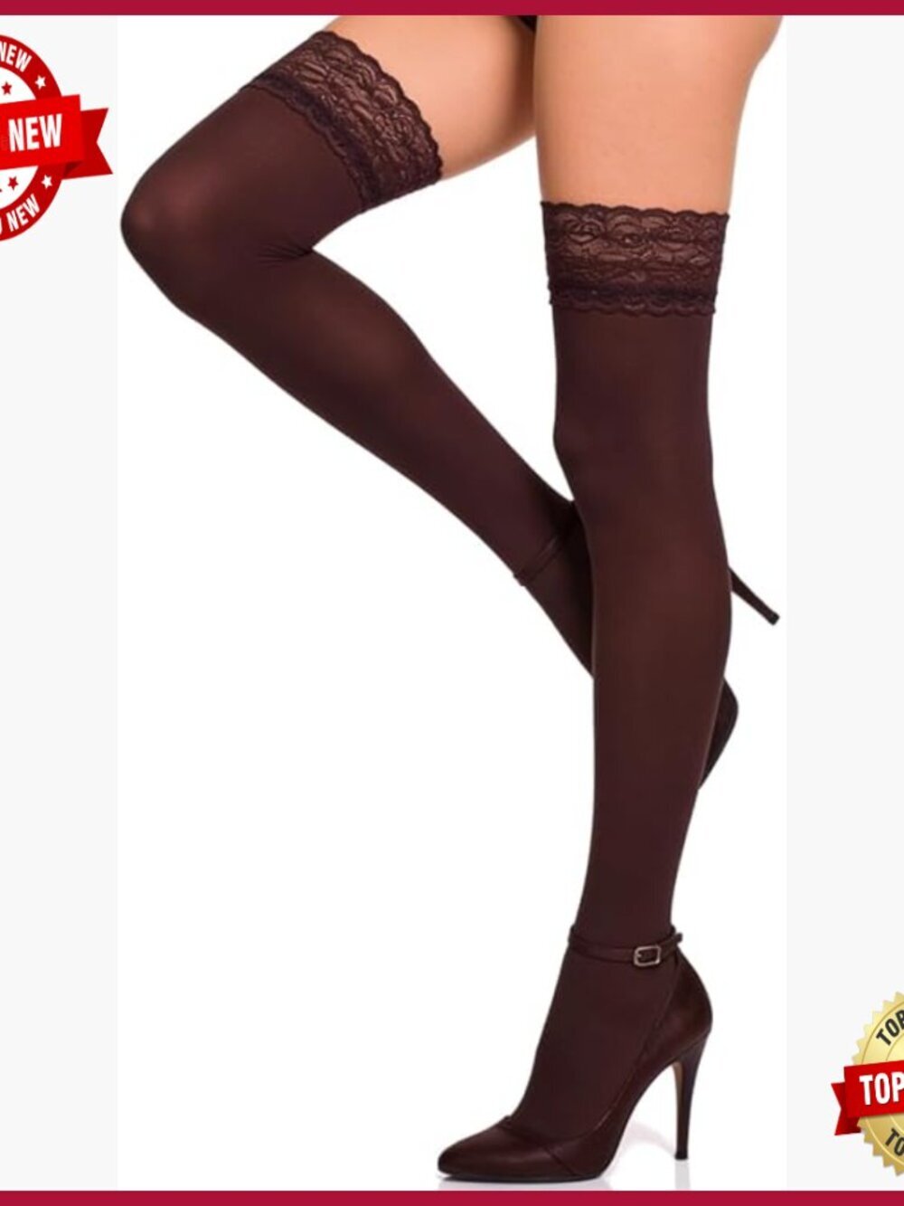 Opaque Thigh High Stockings with Lace Top - 100 Denier